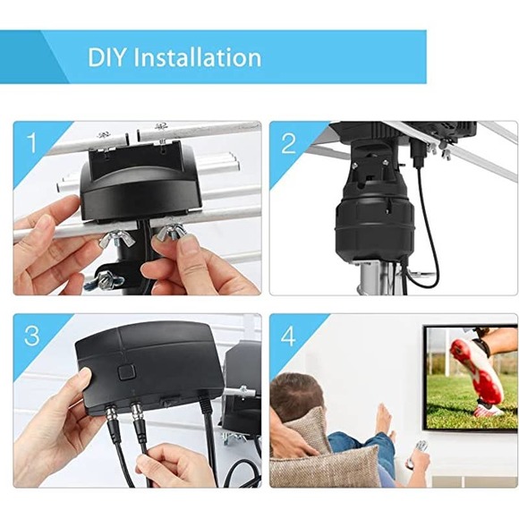 HDTV Antenna with 80 Mile Range, Remote Control with 360 Degree Rotating Head - Picture 3 of 7